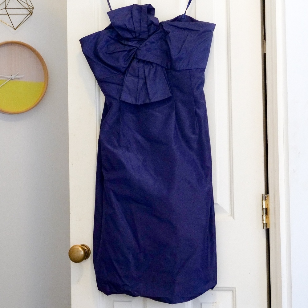 J. Crew Bow Monde Dress in Navy Silk Taffeta
